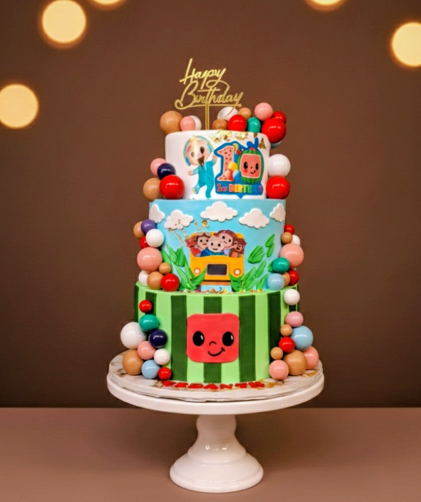 Grand Cocomelon Balloon Three-Tier Cake