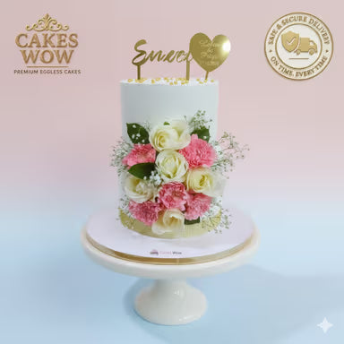 White and Flower Themed Engagement Cake