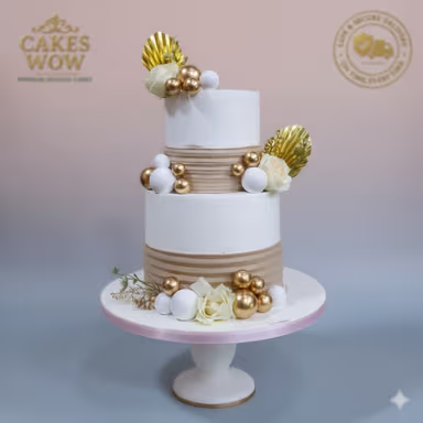 White and Gold Tiered Engagement/Wedding Cake