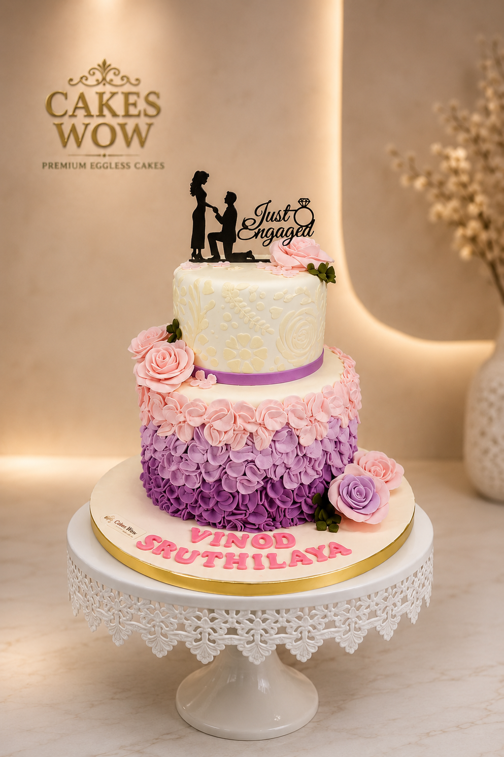 Ombre Pink/Purple Floral Engagement/Wedding Cake