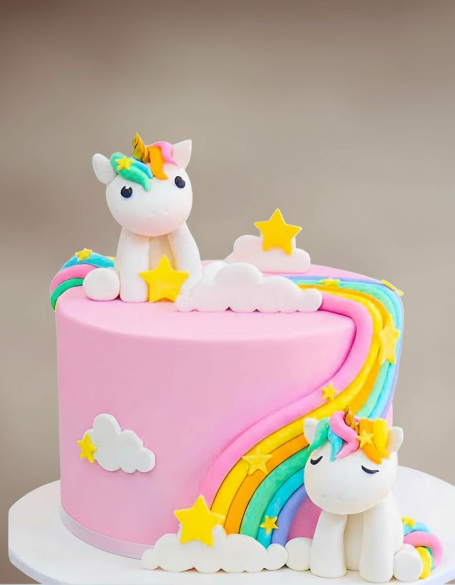 Double Unicorn Rainbow Fantasy Cake