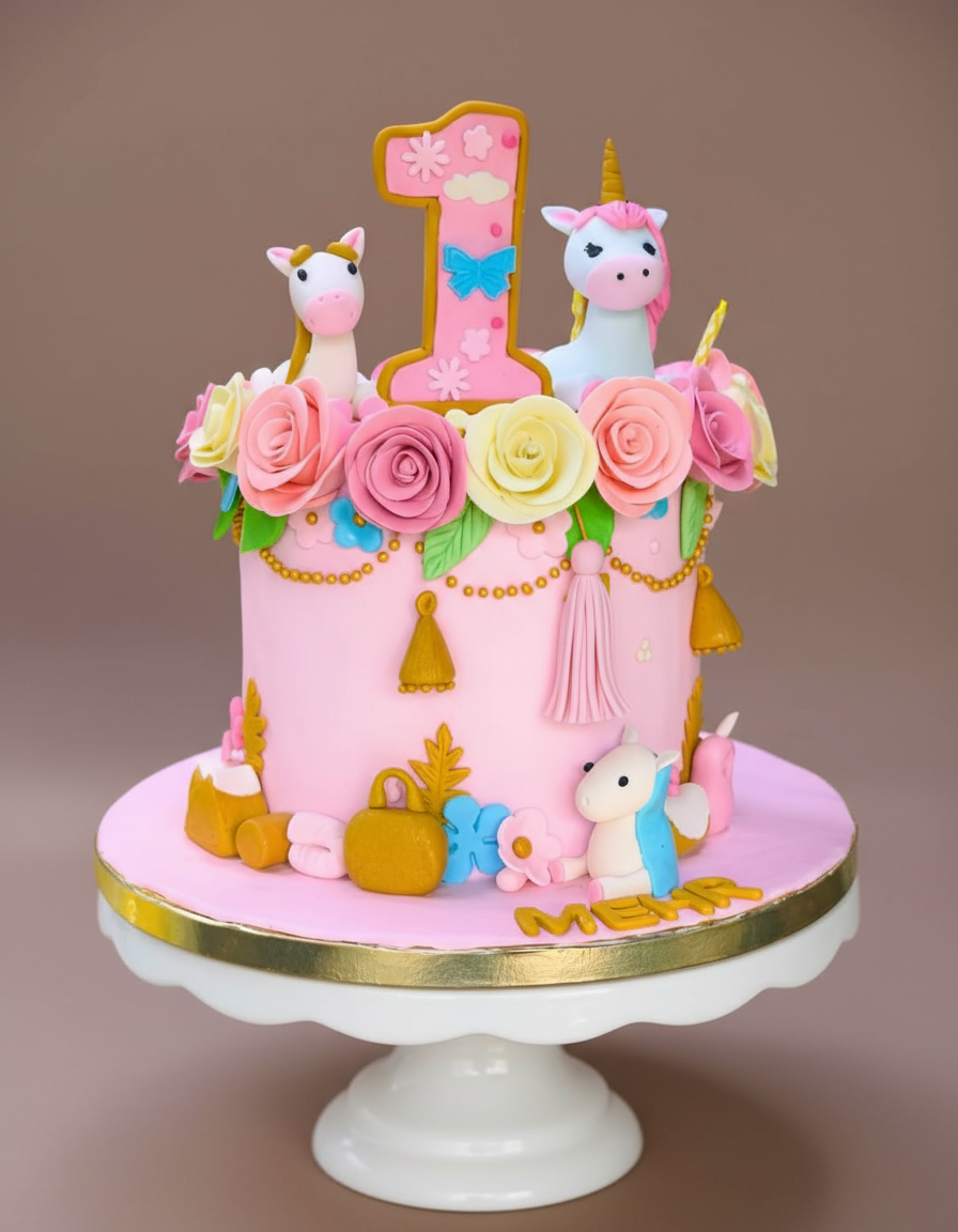 Unicorn Floral Milestone Cake