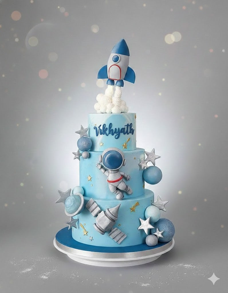 Bright Blue Space Astronaut Cake