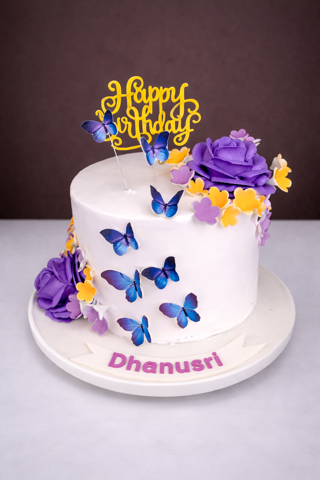 Royal Blue Butterfly Bloom Cake