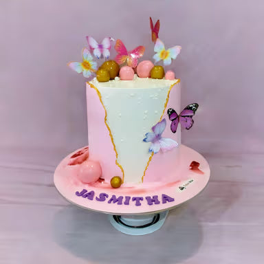 Pink & White Butterfly Celebration Cake