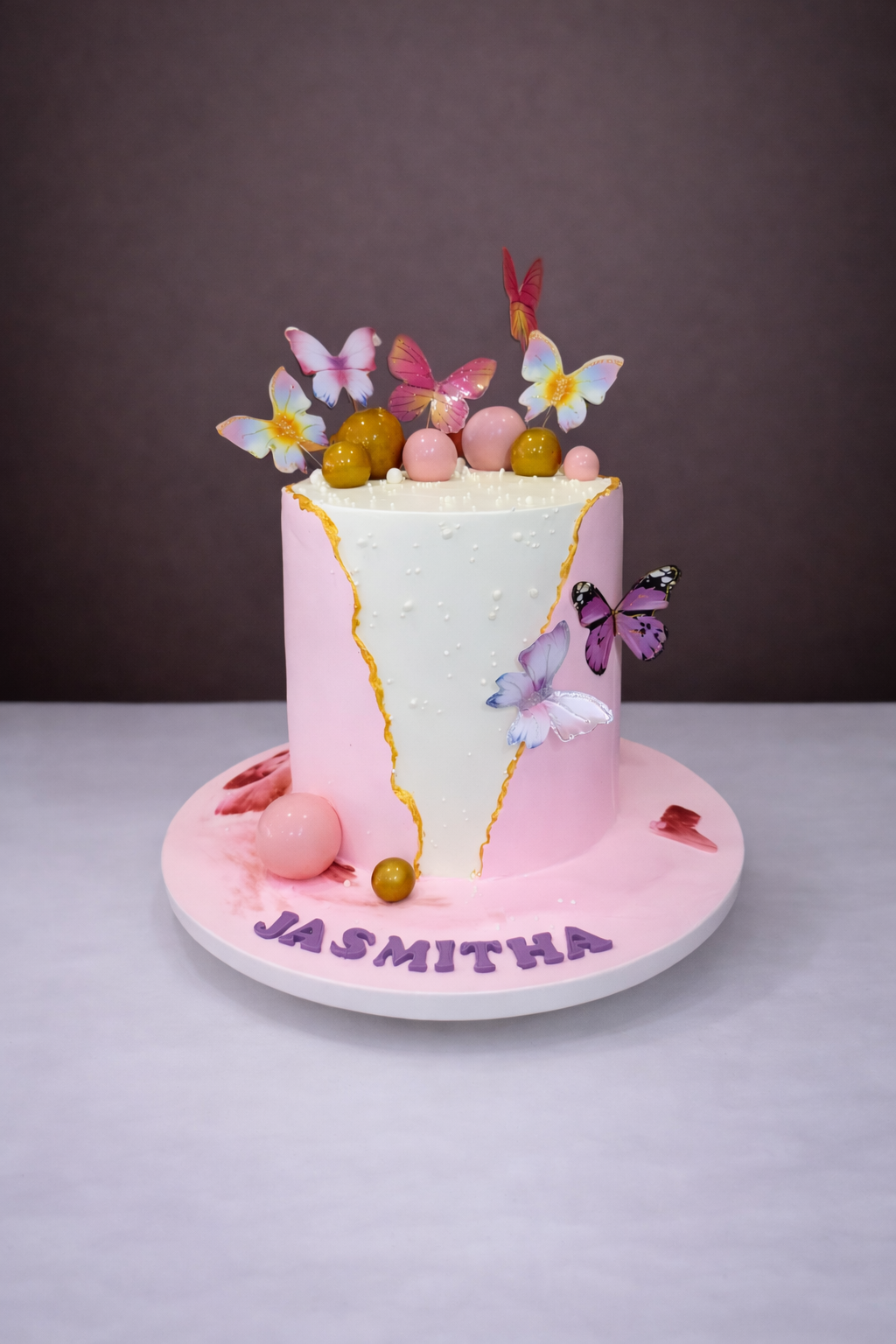 Golden Blush Butterfly Cake