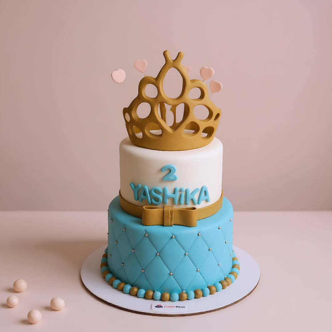 Blue & Gold Princess Crown Cake