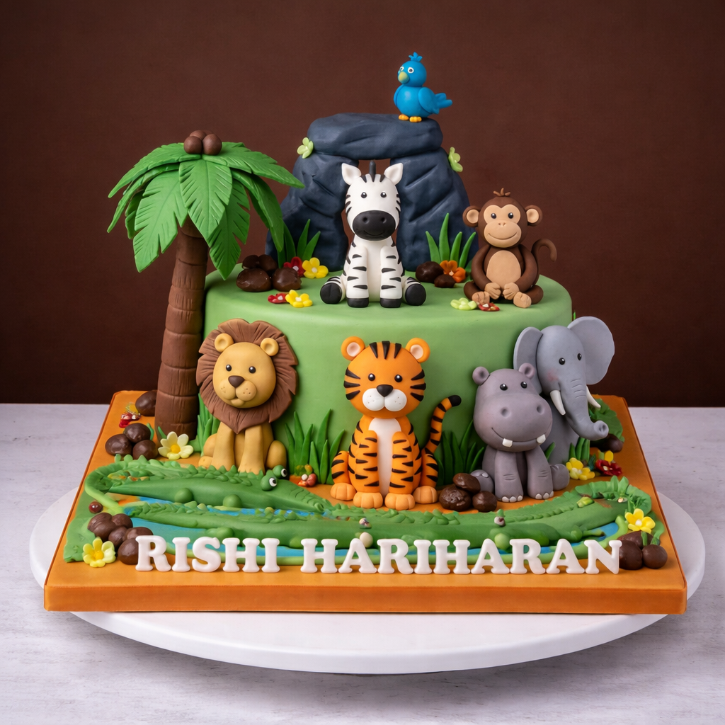 Safari Adventure Jungle Scene Cake
