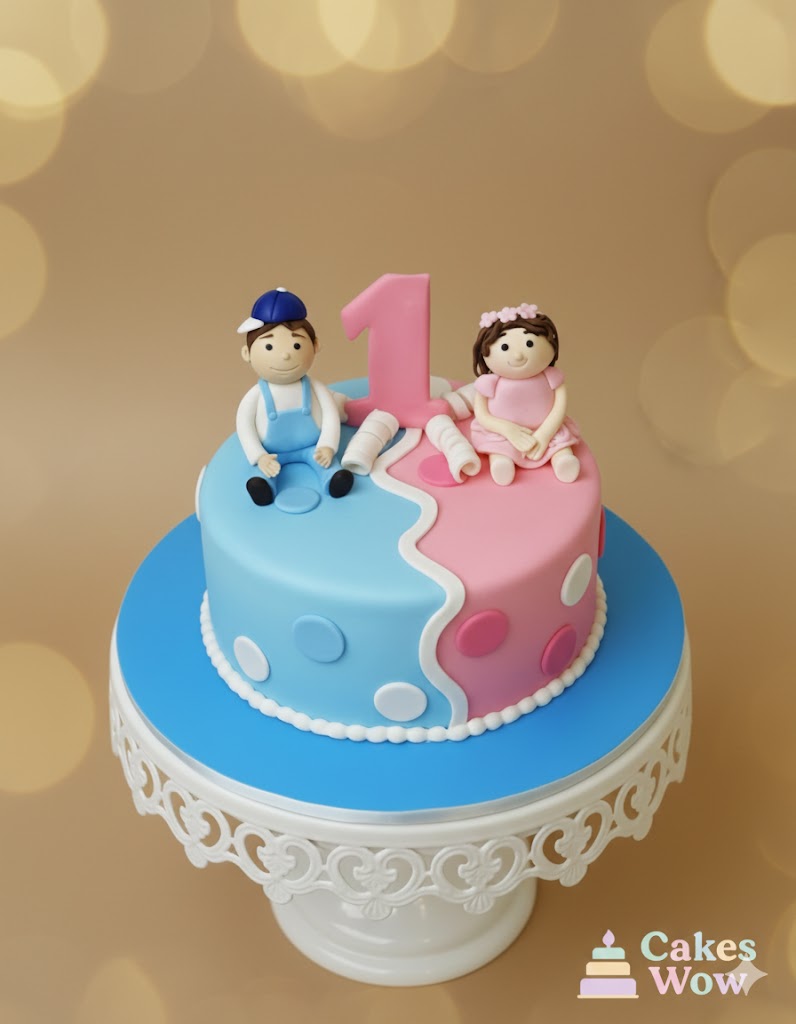 Boy & Girl Twins 1st Birthday Cake
