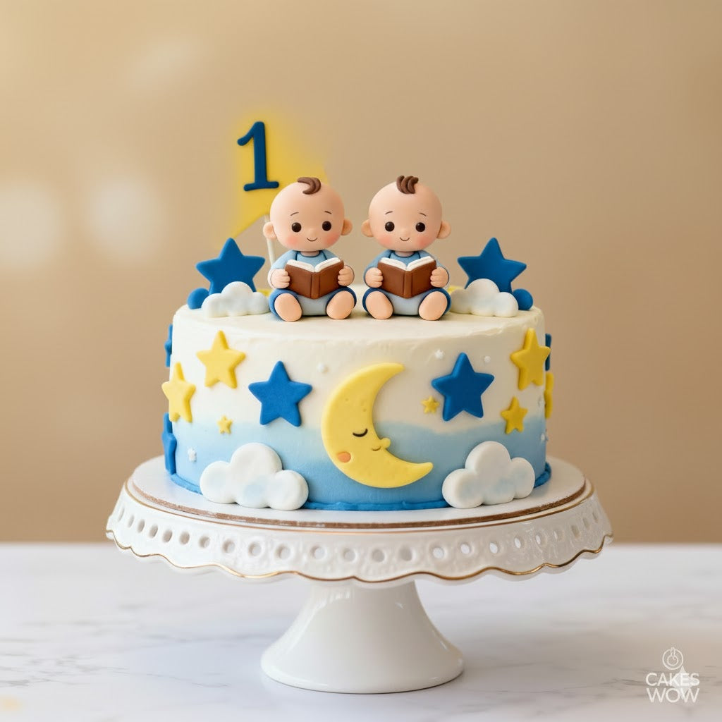 Twin Babies Starry Theme Cake