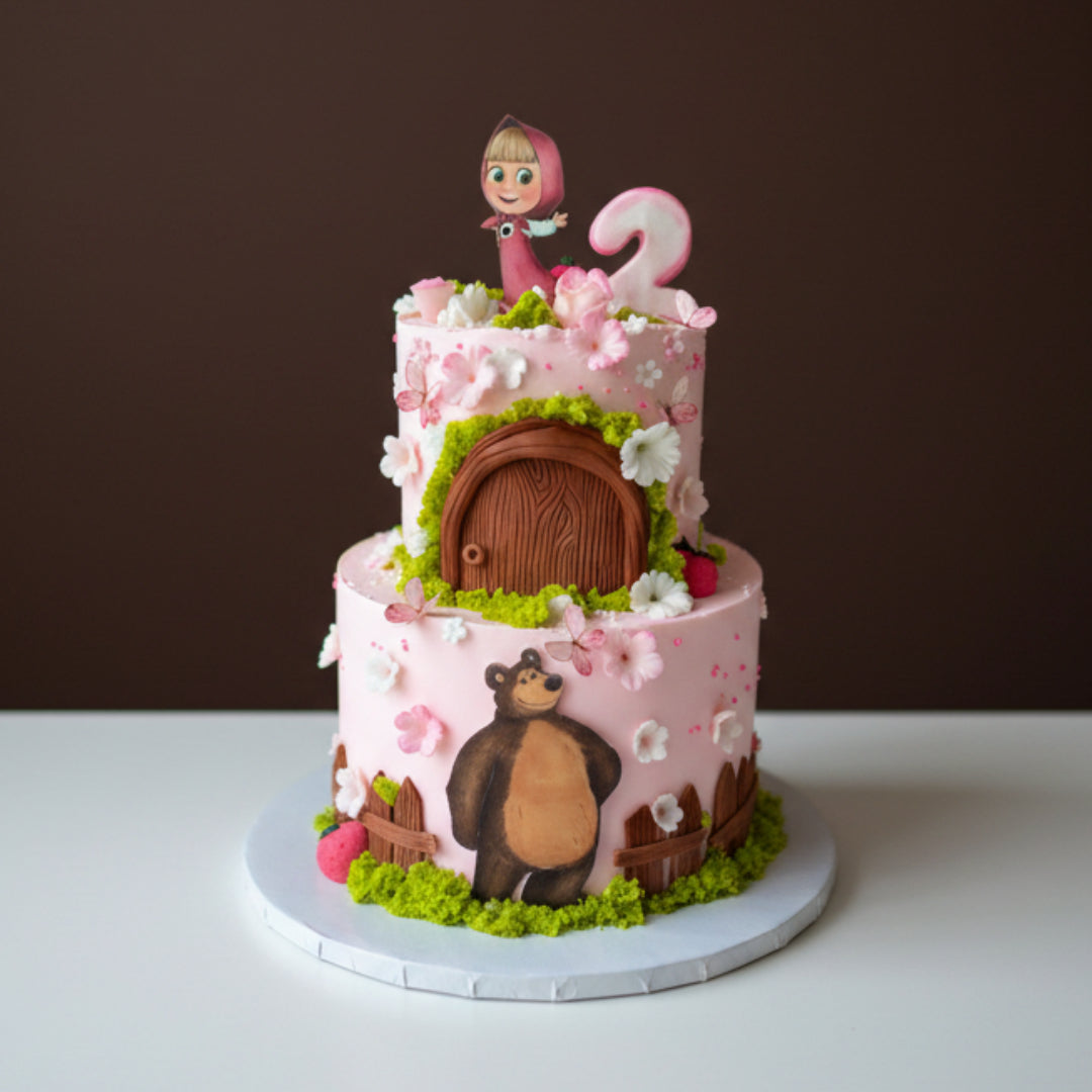 Masha and the Bear Floral Forest Tiered Cake