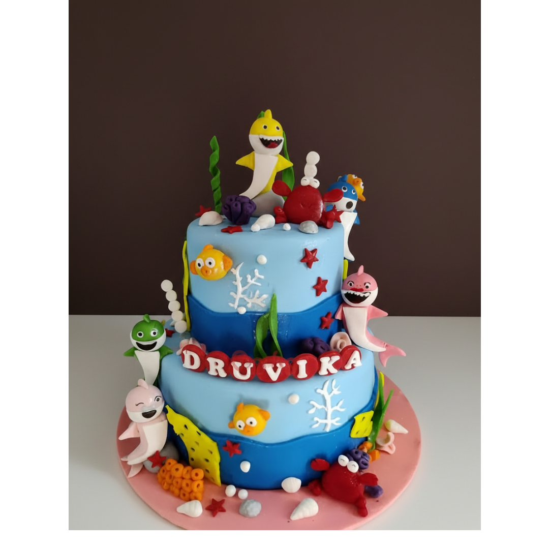Baby Shark Deep Blue Tier Cake
