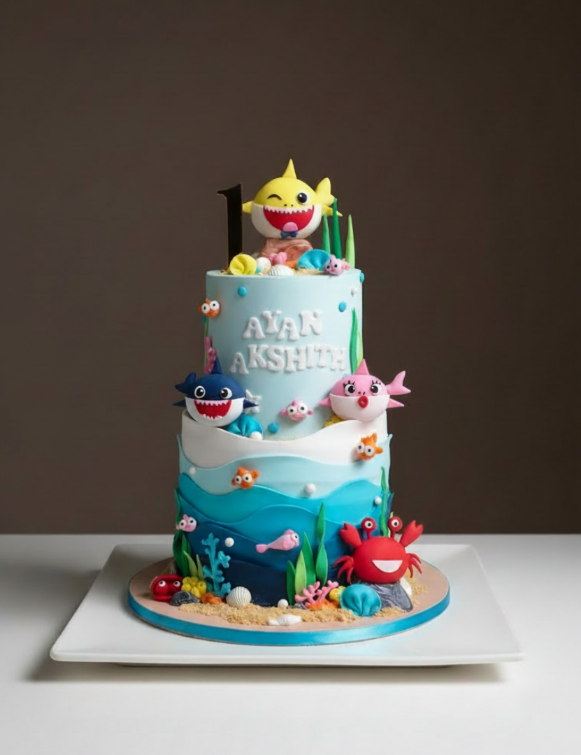 Baby Shark Ocean Waves Tier Cake