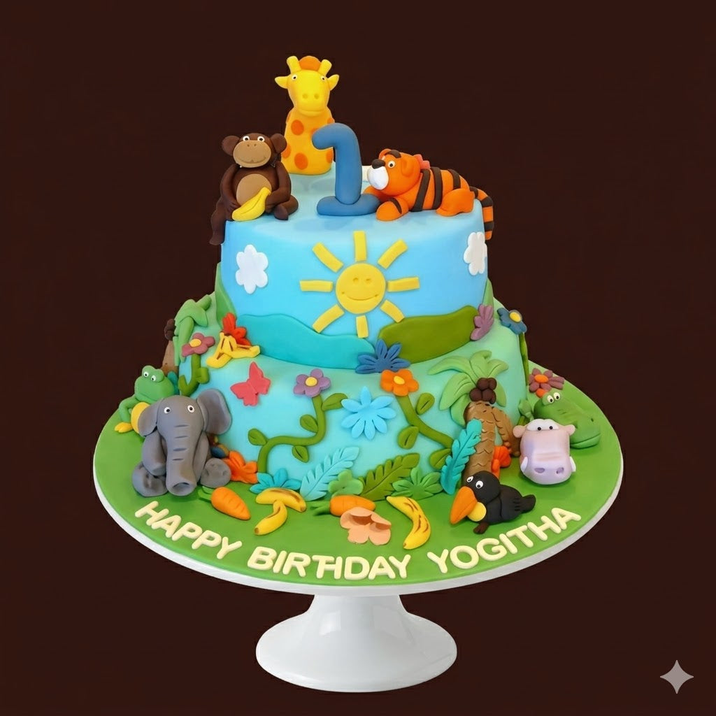 Colorful Jungle Adventure Birthday Cake