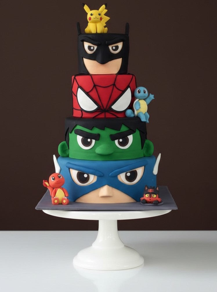 Superheroes & Pokémon Theme Cake