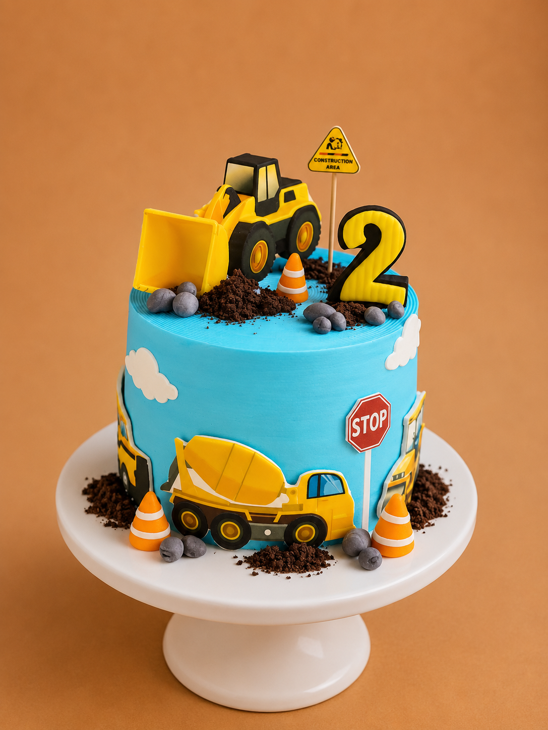 Construction Vehicles JCB Theme Cake Description: