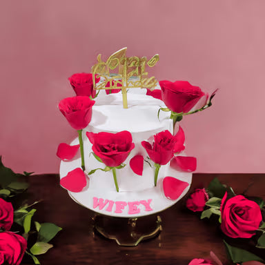 Rose Delight White Themed Cake