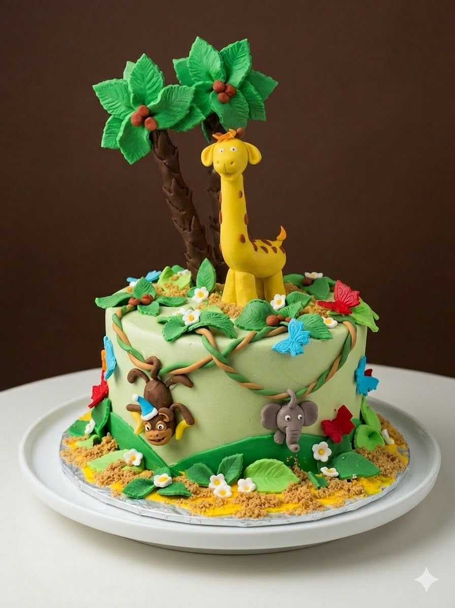 Playful Vine Jungle Safari Cake