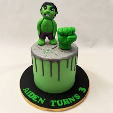 Hulk Cute Character Drip Cake Description: