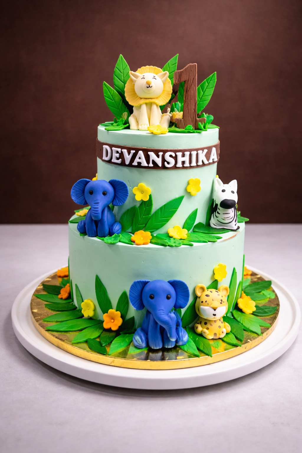 Elegant Jungle Safari First Birthday Cake