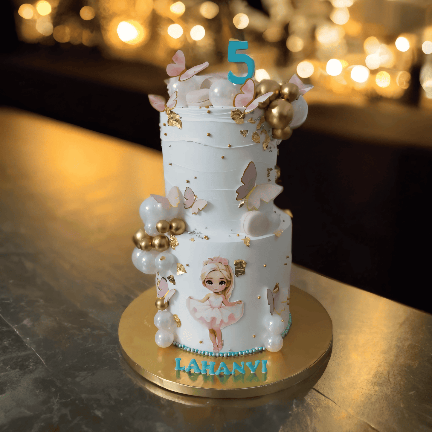 Golden Butterfly Princess Cake