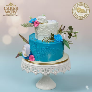 Romantic Aqua & White Wedding Cake