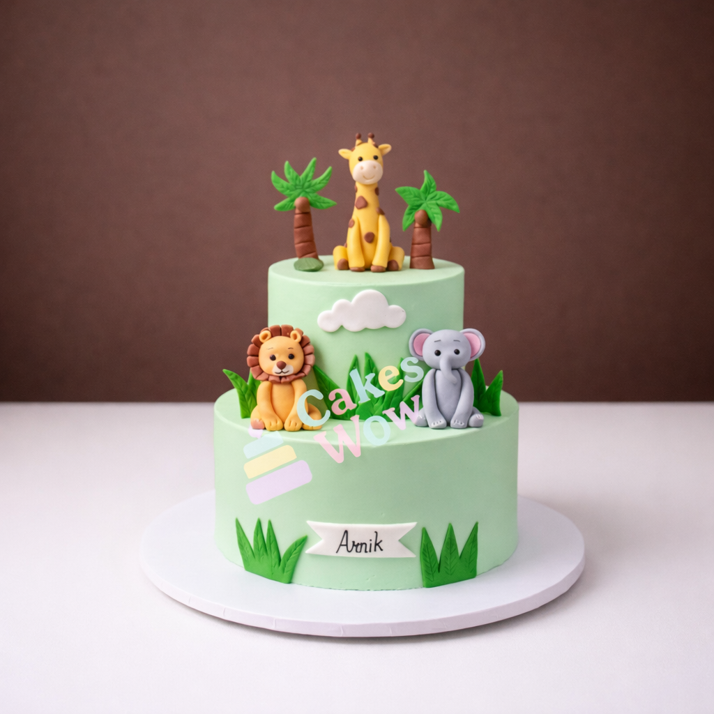 Pastel Jungle Safari Cake