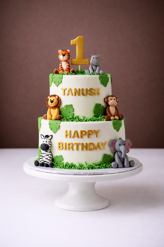 Gold Safari First Birthday Celebration Cake