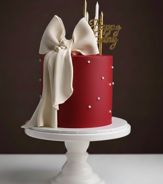 Elegant Red Bow Birthday Cake