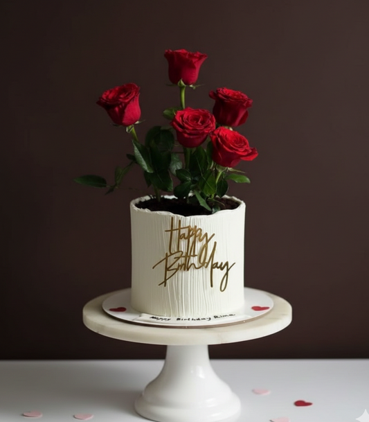 Red Rose Bouquet Birthday Cake