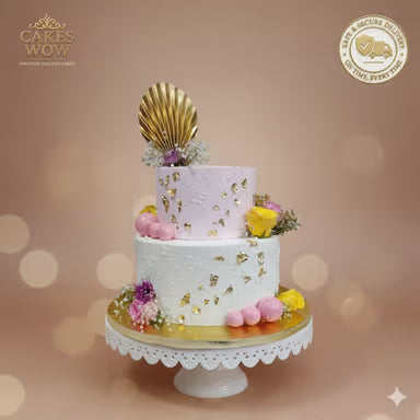 Golden Petal Elegance Engagement Cake