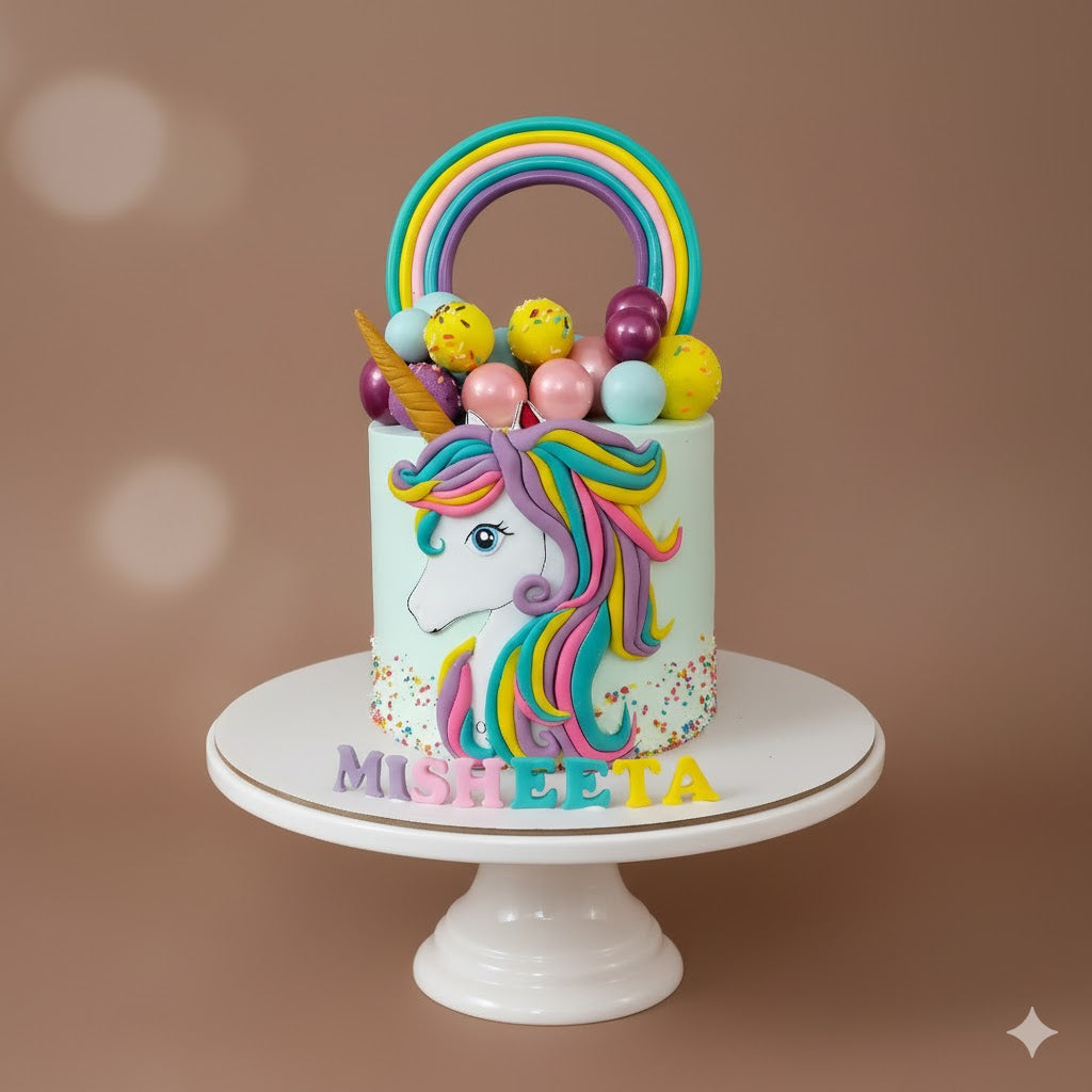 Whimsical Mint Rainbow Unicorn Cake