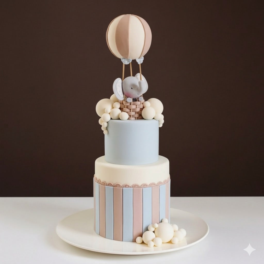 Elephant Balloon Pastel Tier Cake