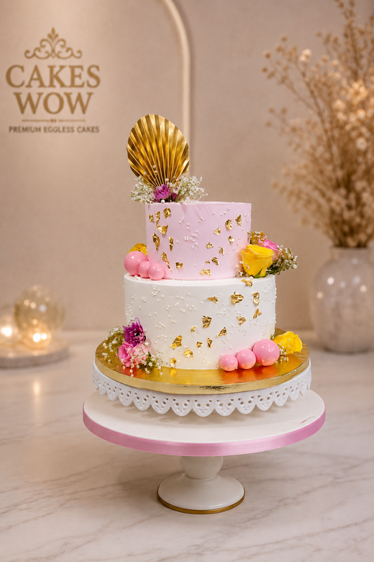 Golden Petal Elegance Engagement Cake