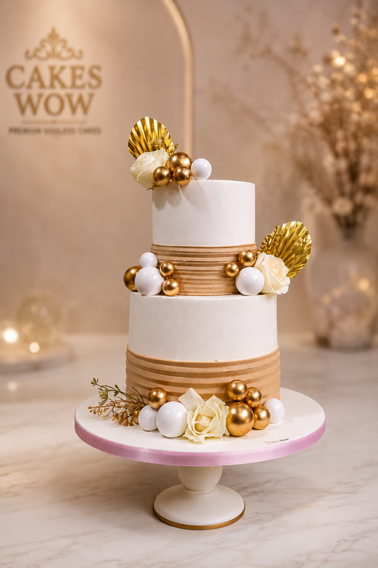 White and Gold Tiered Engagement/Wedding Cake