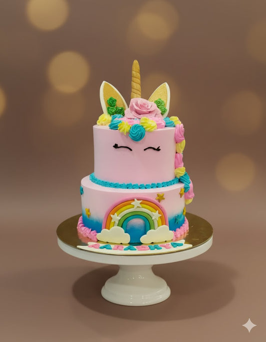 Two-Tier Unicorn Rainbow Cake