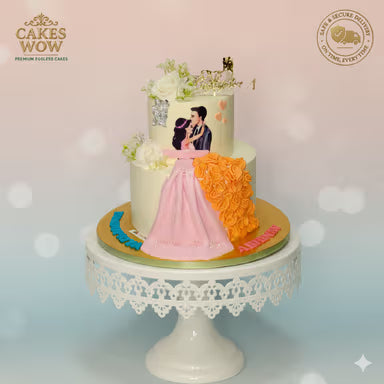 Romantic Couple's Engagement Cake