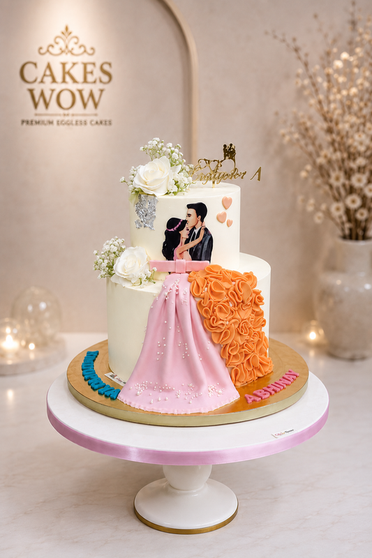 Romantic Couple's Engagement Cake