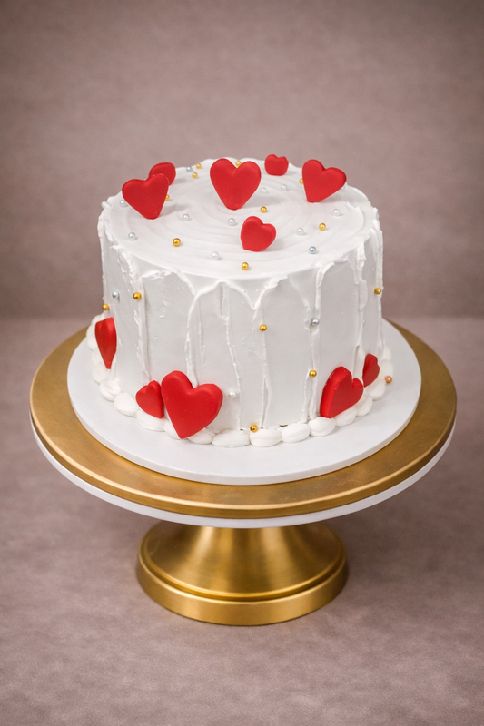 White & Red Heart Celebration Cake