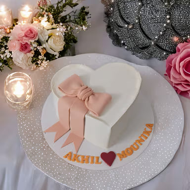 Romantic Bow-Tied Heart Cake