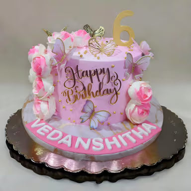 Pink Butterfly and Rose Cake