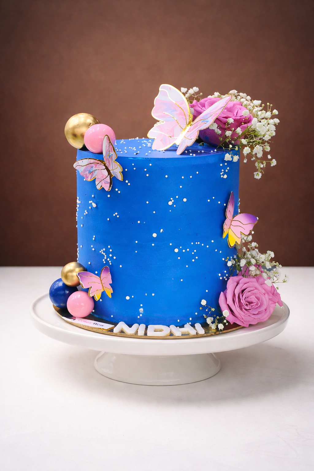 Midnight Blue Butterfly Bloom Cake