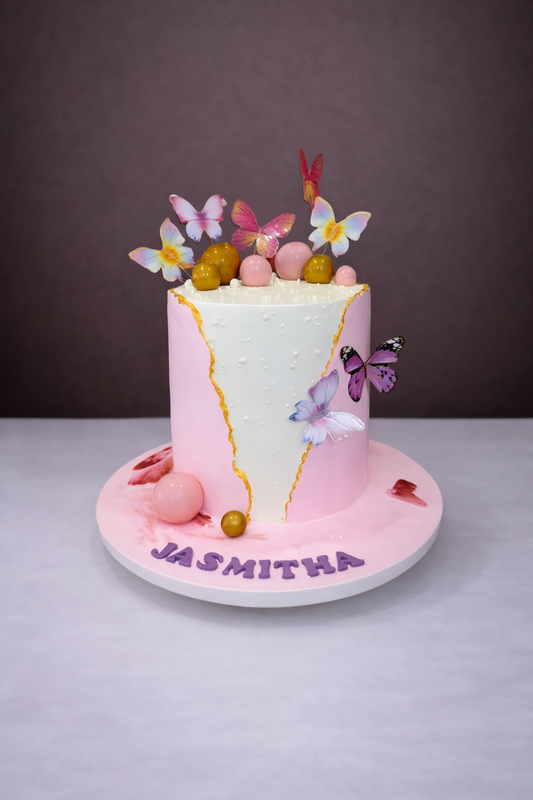 Golden Blush Butterfly Cake