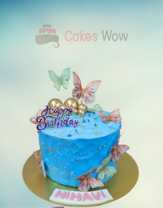 Royal Blue Butterfly Celebration Cake