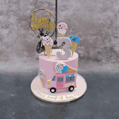 Pink Ice Cream and Candy Themed Cake