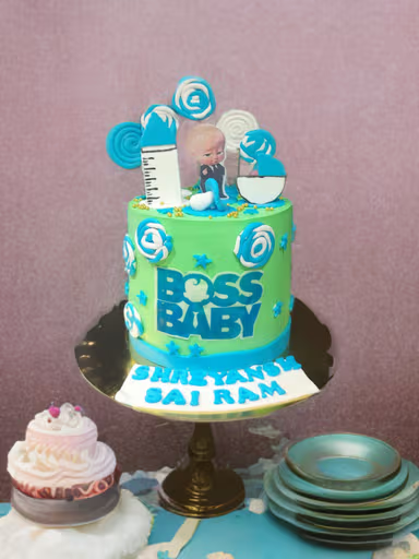Boss Baby Celebration Cake with Lollipop Swirls