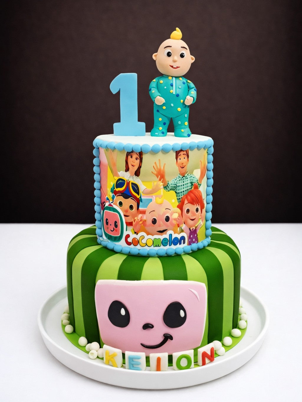 Cocomelon Watermelon Two-Tier Photo Cake