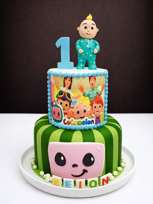 Cocomelon Watermelon Two-Tier Photo Cake