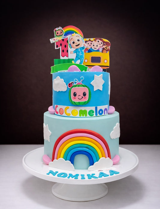 Cocomelon Rainbow and Clouds Themed Step Cake