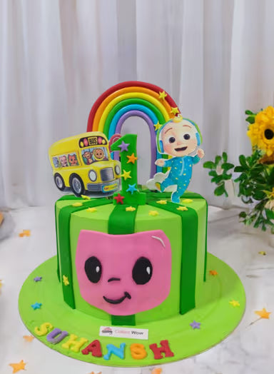 Green Cocomelon Face Theme Cake with Stars